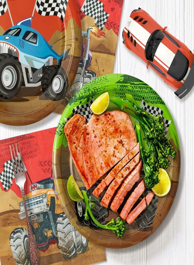 K1tpde Monster Truck Party Tableware - 30set Monster Truck Theme Tablewares Set Included Disposable Checkered Flag Paper Cup Napkins for Boys Happy Birthday Decorations Party Suppliess, 30 Guest - Image 3